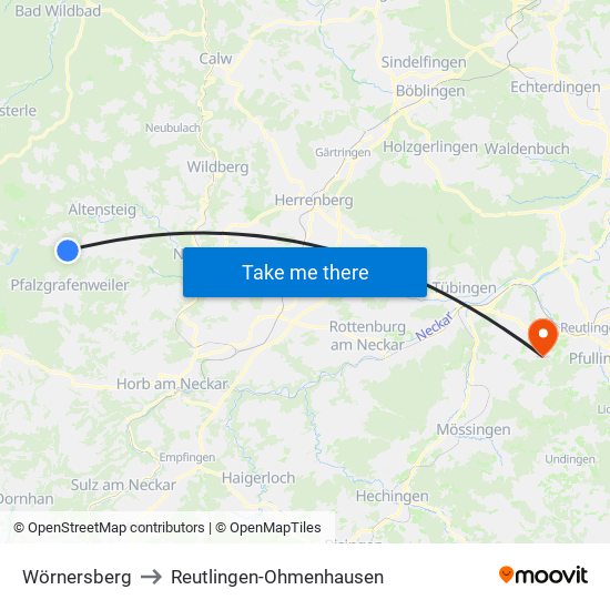 Wörnersberg to Reutlingen-Ohmenhausen map