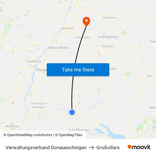 Verwaltungsverband Donaueschingen to Großvillars map