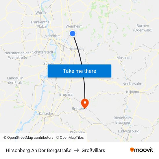 Hirschberg An Der Bergstraße to Großvillars map