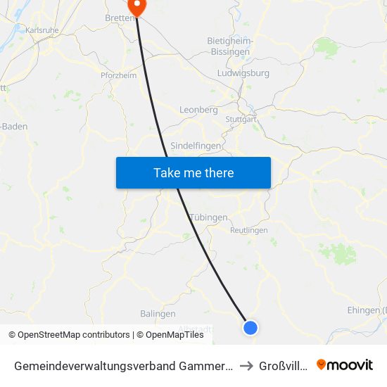 Gemeindeverwaltungsverband Gammertingen to Großvillars map