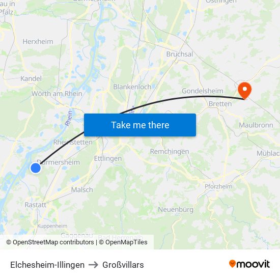 Elchesheim-Illingen to Großvillars map
