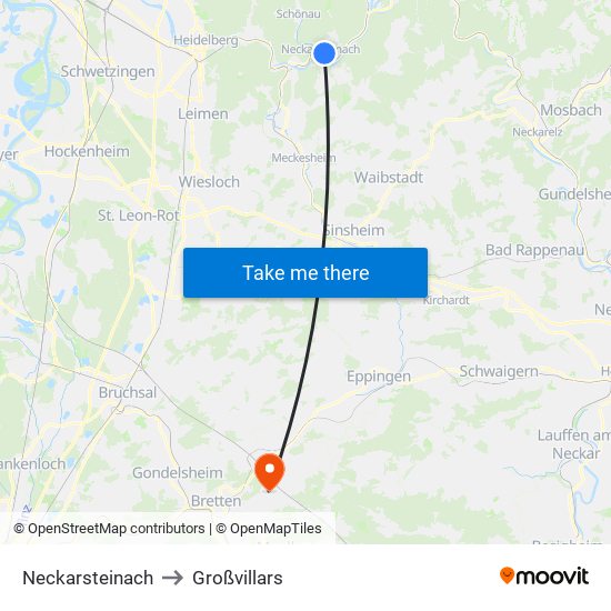 Neckarsteinach to Großvillars map