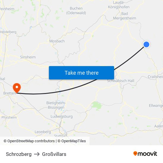 Schrozberg to Großvillars map