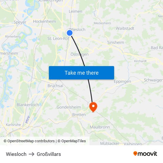 Wiesloch to Großvillars map