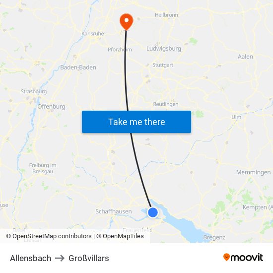 Allensbach to Großvillars map