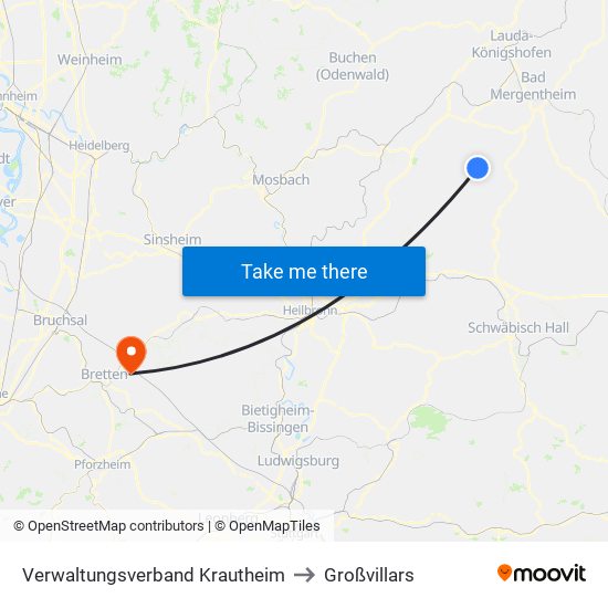 Verwaltungsverband Krautheim to Großvillars map