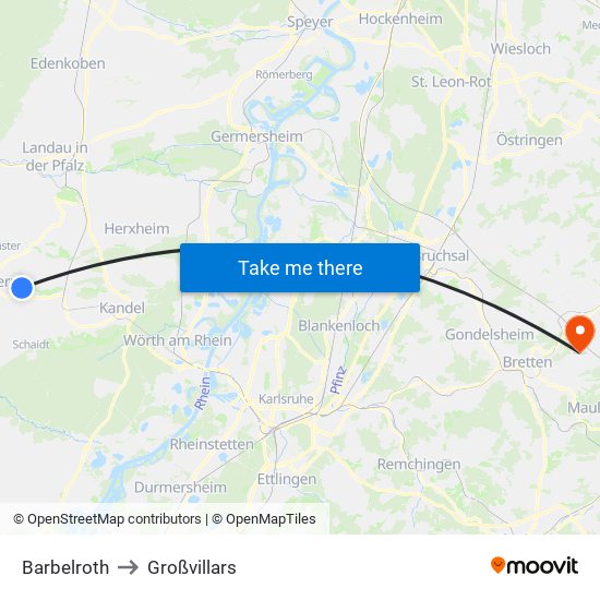 Barbelroth to Großvillars map