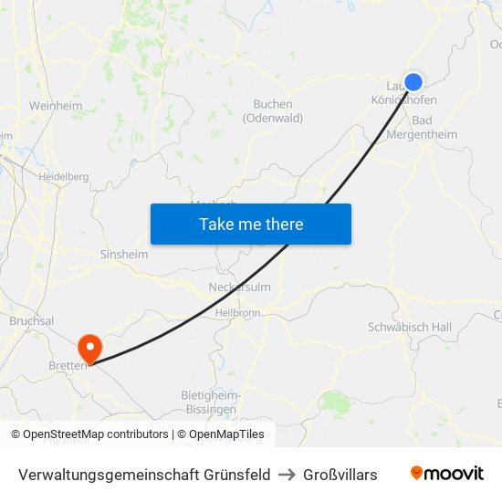 Verwaltungsgemeinschaft Grünsfeld to Großvillars map