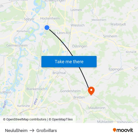 Neulußheim to Großvillars map