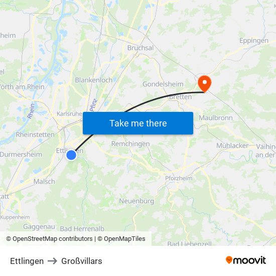 Ettlingen to Großvillars map