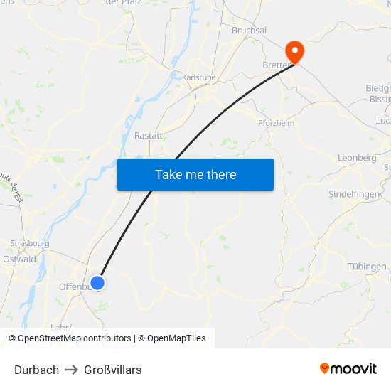 Durbach to Großvillars map