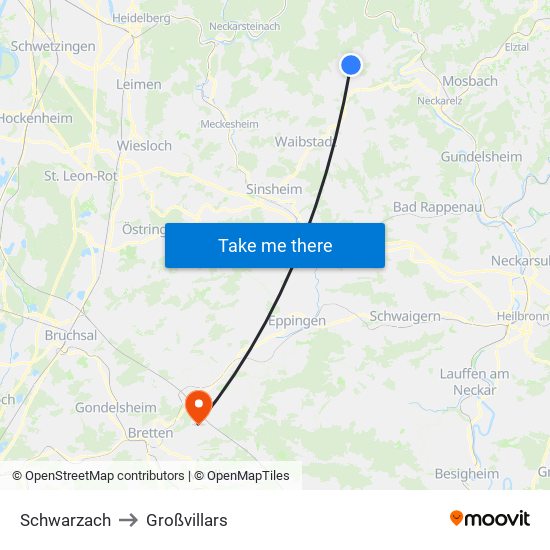 Schwarzach to Großvillars map