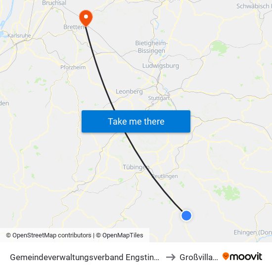 Gemeindeverwaltungsverband Engstingen to Großvillars map