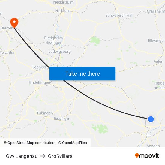 Gvv Langenau to Großvillars map