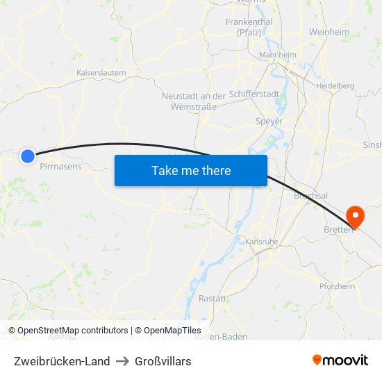 Zweibrücken-Land to Großvillars map