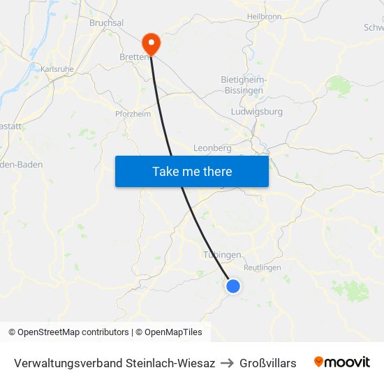 Verwaltungsverband Steinlach-Wiesaz to Großvillars map