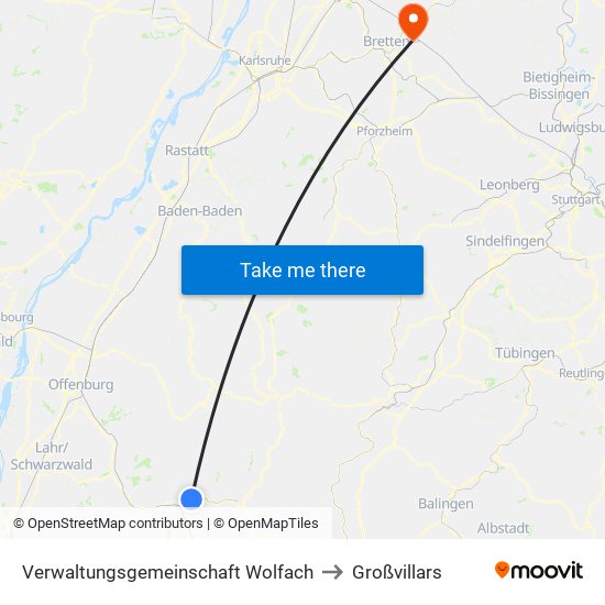 Verwaltungsgemeinschaft Wolfach to Großvillars map