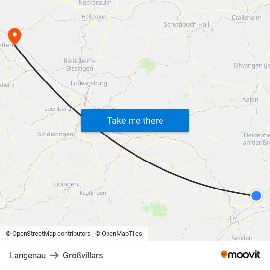 Langenau to Großvillars map