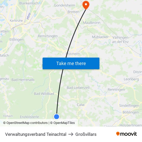 Verwaltungsverband Teinachtal to Großvillars map