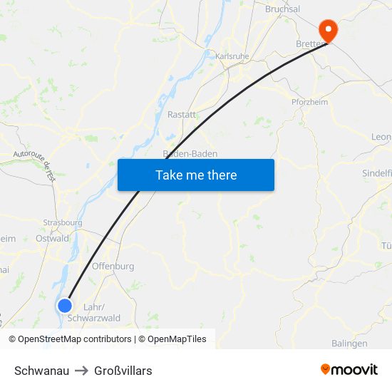 Schwanau to Großvillars map