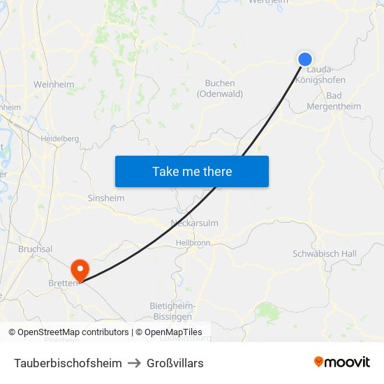 Tauberbischofsheim to Großvillars map