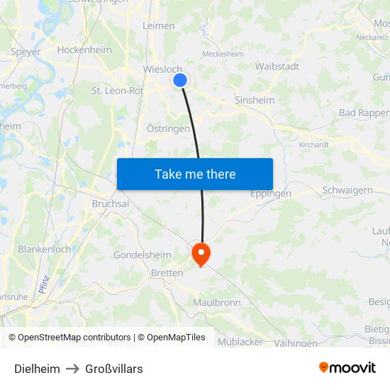 Dielheim to Großvillars map