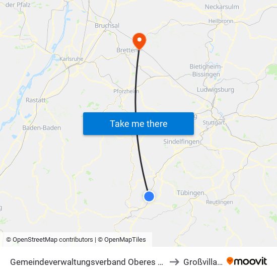 Gemeindeverwaltungsverband Oberes Gäu to Großvillars map