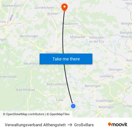 Verwaltungsverband Althengstett to Großvillars map