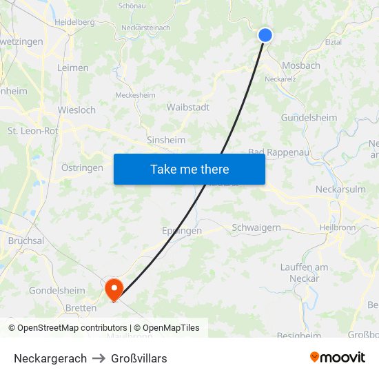 Neckargerach to Großvillars map