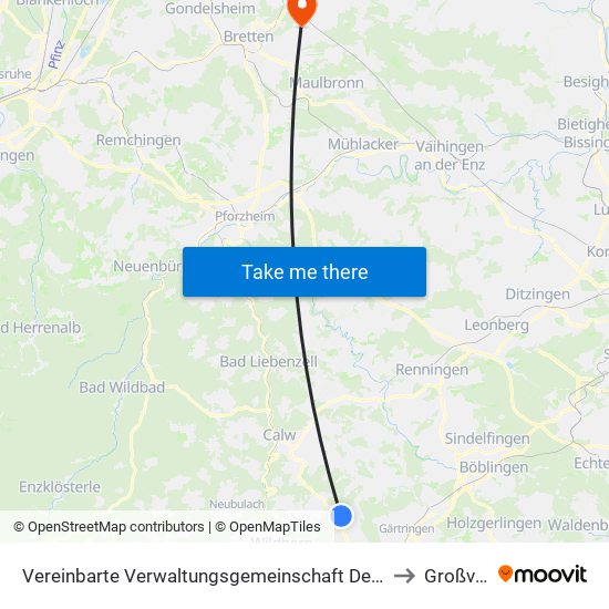 Vereinbarte Verwaltungsgemeinschaft Der Stadt Herrenberg to Großvillars map