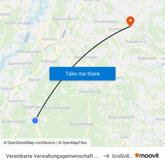 Vereinbarte Verwaltungsgemeinschaft Gernsbach to Großvillars map