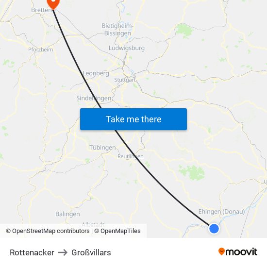 Rottenacker to Großvillars map