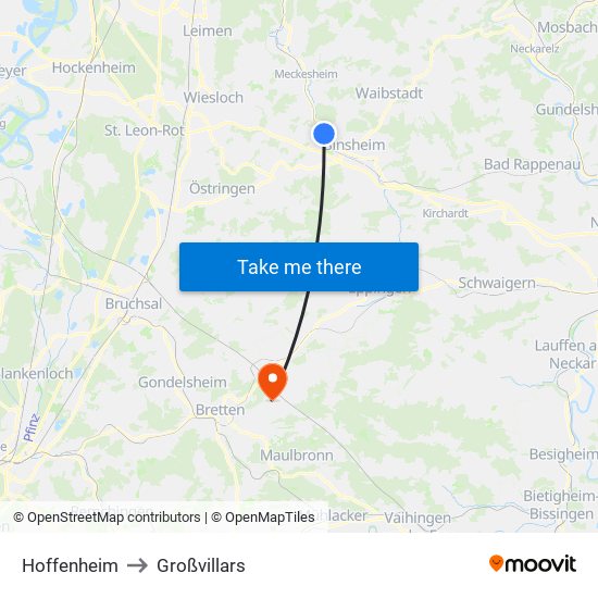 Hoffenheim to Großvillars map