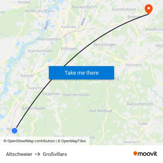 Altschweier to Großvillars map