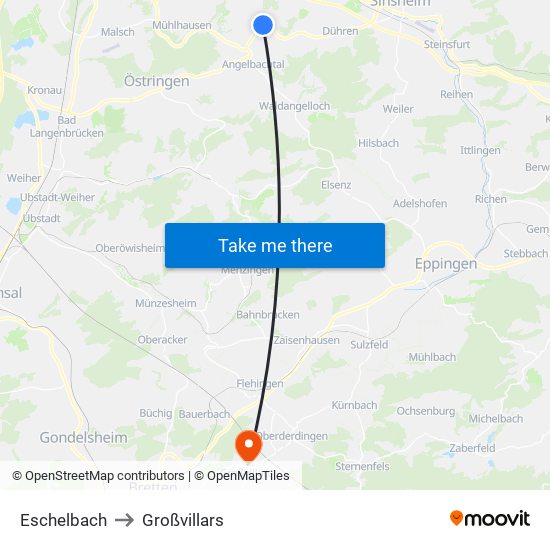 Eschelbach to Großvillars map