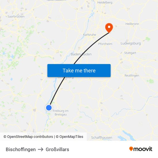 Bischoffingen to Großvillars map