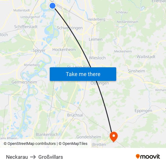 Neckarau to Großvillars map