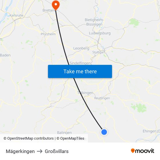 Mägerkingen to Großvillars map