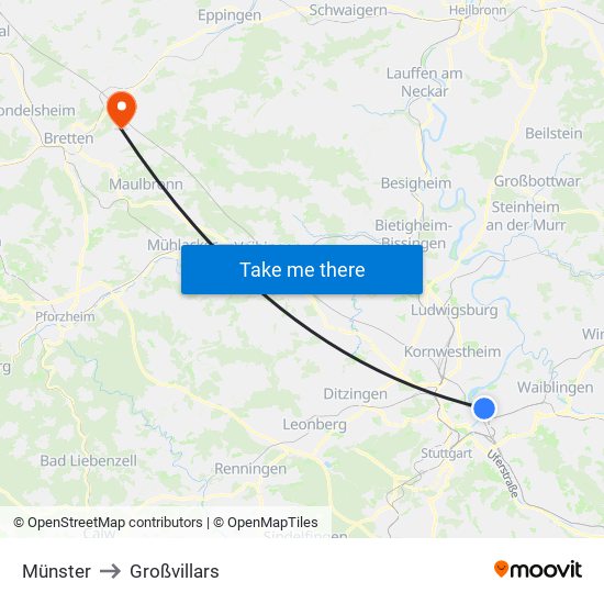 Münster to Großvillars map