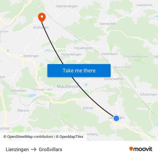 Lienzingen to Großvillars map