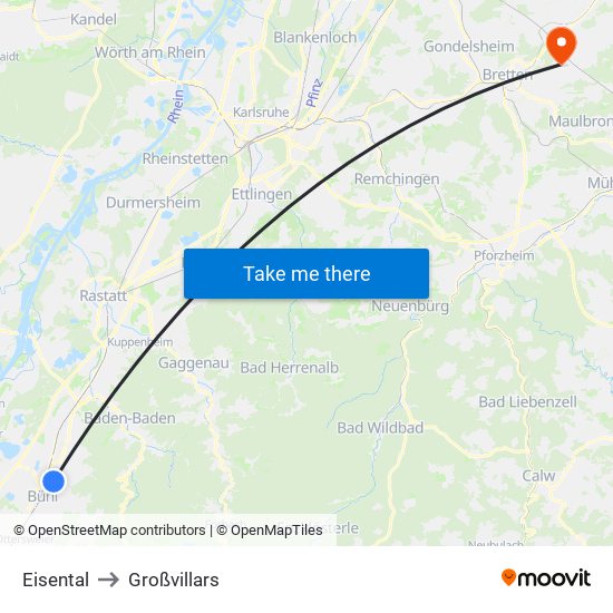 Eisental to Großvillars map