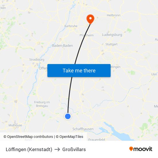 Löffingen (Kernstadt) to Großvillars map