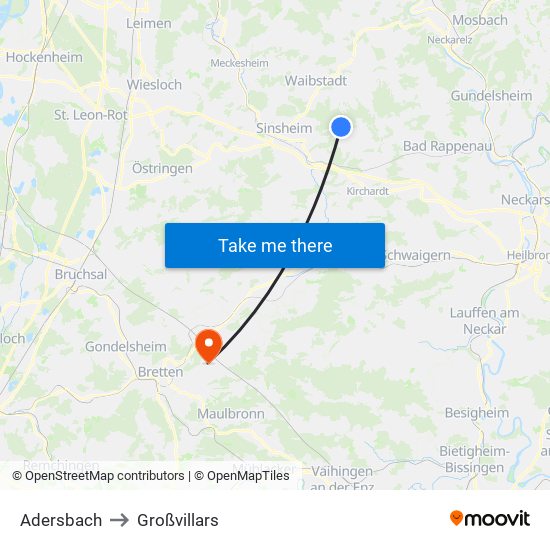 Adersbach to Großvillars map