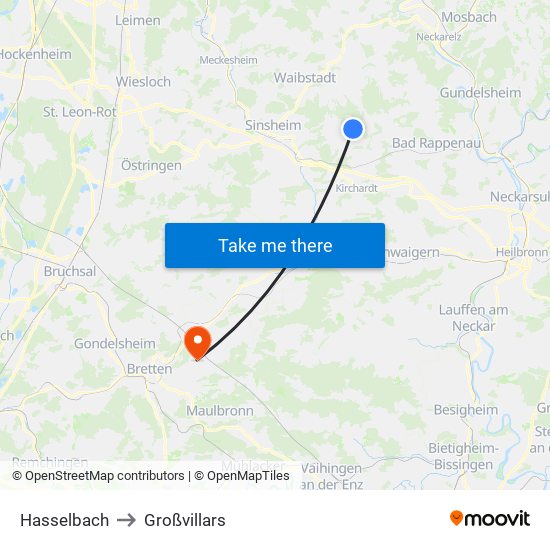 Hasselbach to Großvillars map