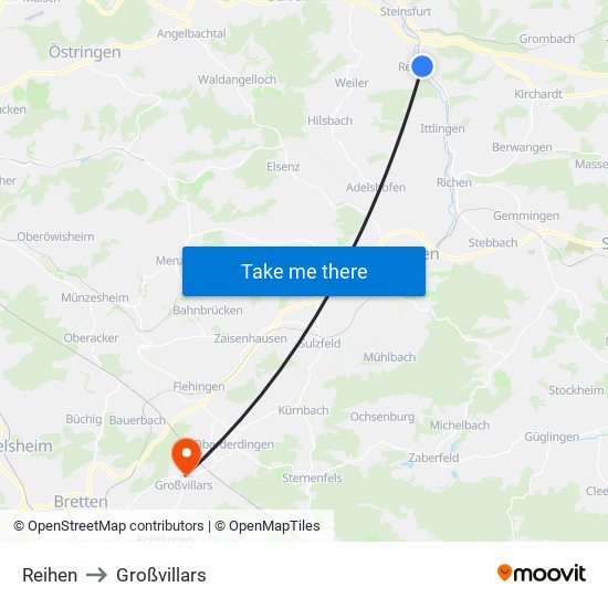 Reihen to Großvillars map