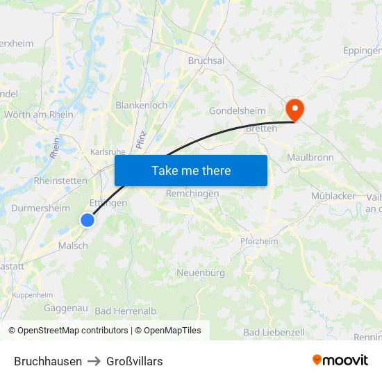 Bruchhausen to Großvillars map