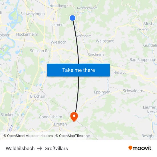 Waldhilsbach to Großvillars map