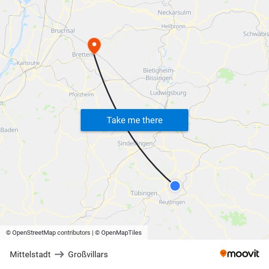 Mittelstadt to Großvillars map