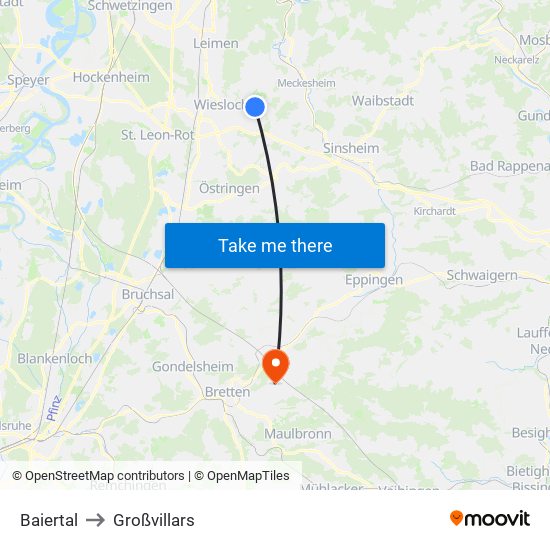 Baiertal to Großvillars map