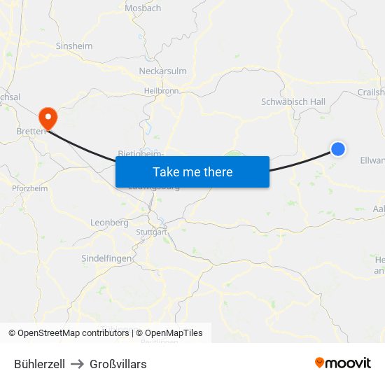 Bühlerzell to Großvillars map